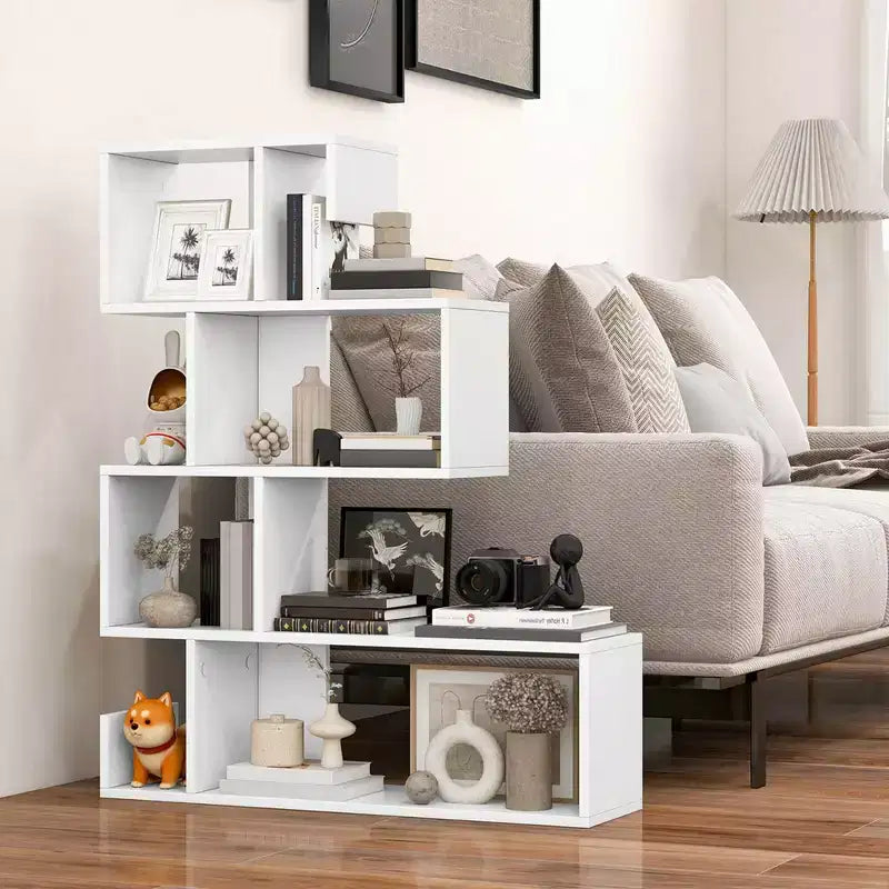 Costway 1/2 PCS S-shaped Bookshelf Freestanding Stepped Etagere Bookcase with Anti-tipping Kits White