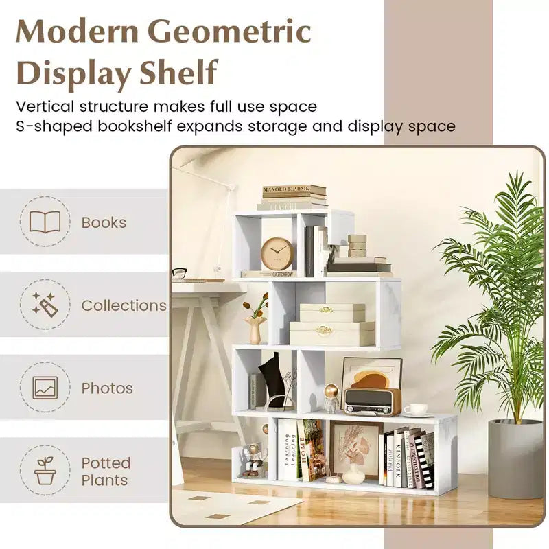 Costway 1/2 PCS S-shaped Bookshelf Freestanding Stepped Etagere Bookcase with Anti-tipping Kits White