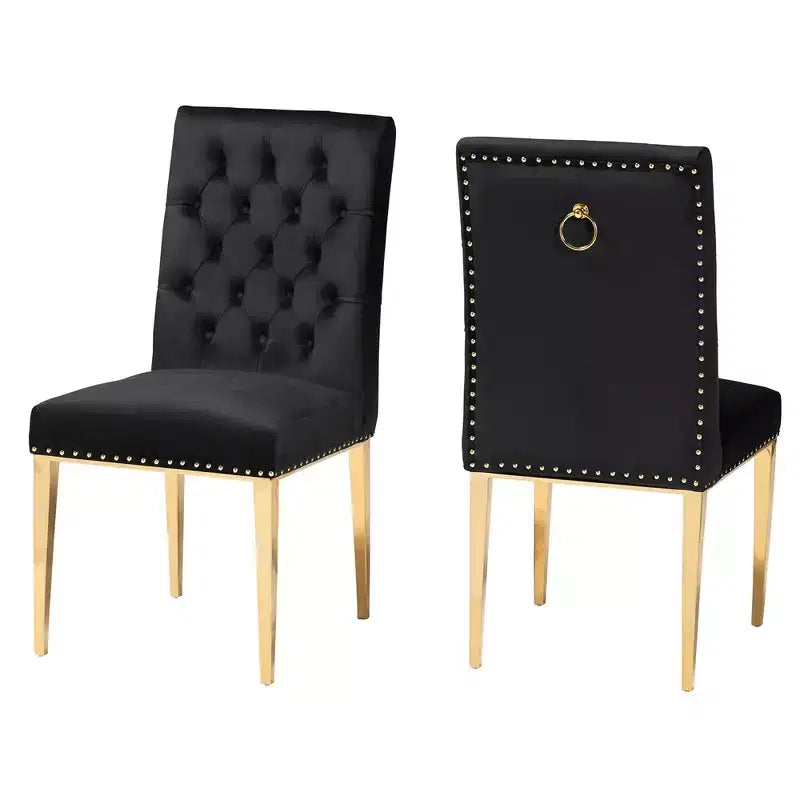 Sedia da pranzo Caspera in velluto e metallo, stile glam contemporaneo e lussuoso