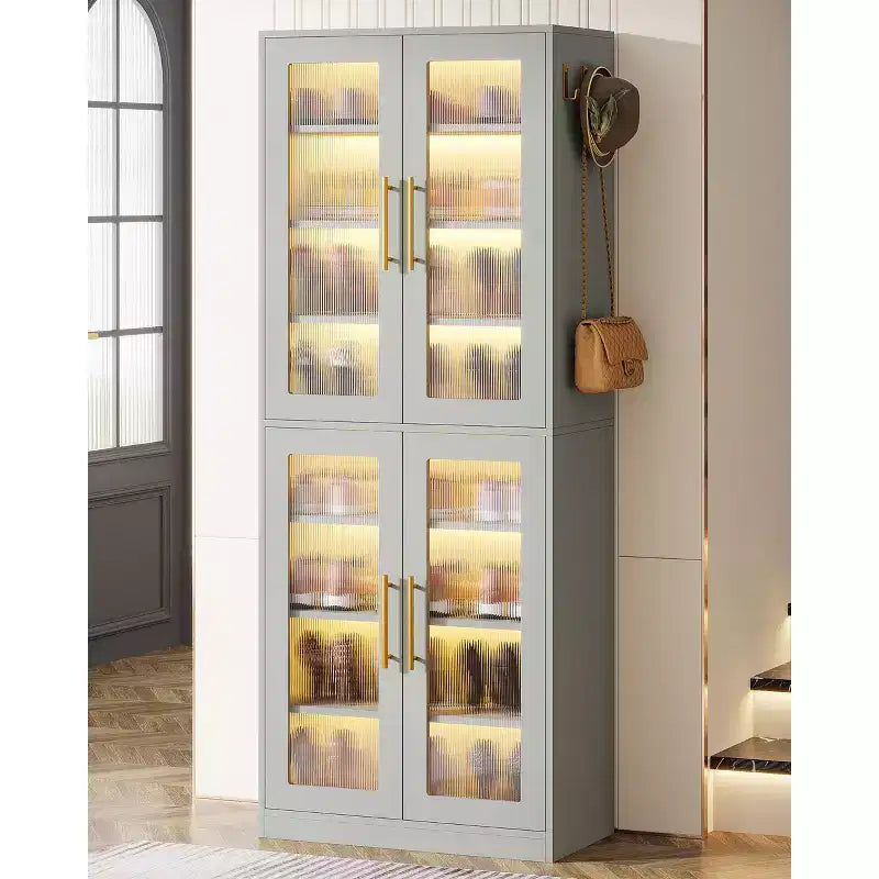 Tribesigns Shoe Cabinet with LED Lights, 8-Tier Shoe Organizer Storage Rack with Adjustable Shelf