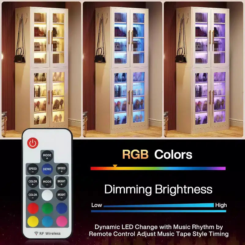 Tribesigns Shoe Cabinet with LED Lights, 8-Tier Shoe Organizer Storage Rack with Adjustable Shelf