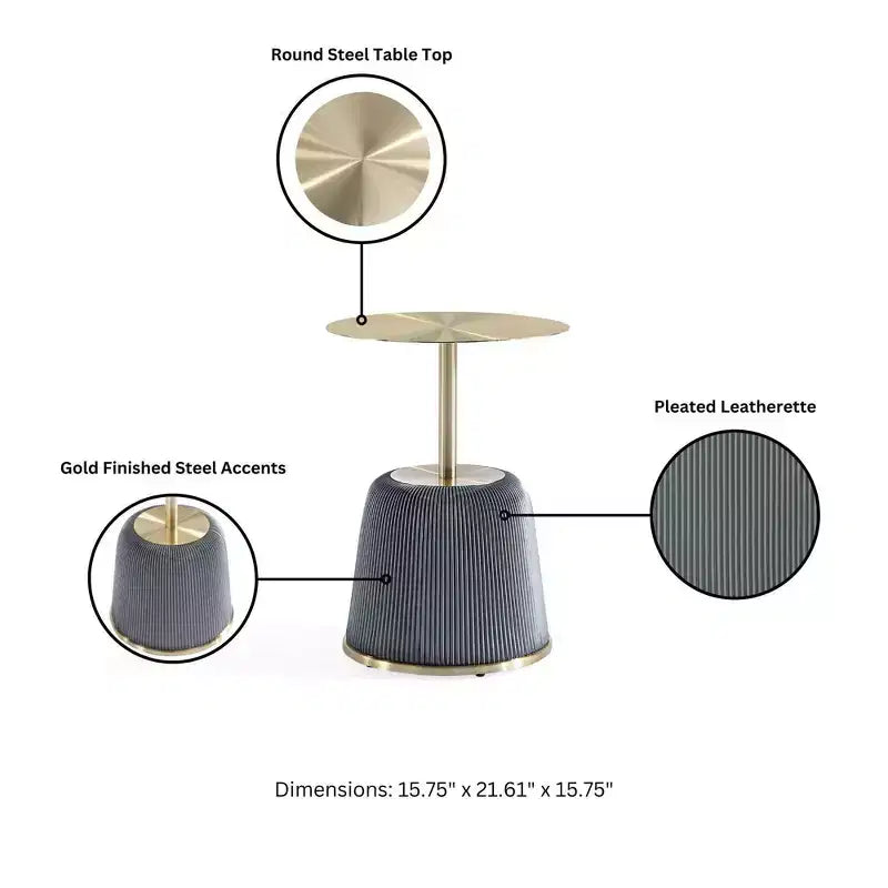 Manhattan Comfort Anderson Modern Leatherette Upholstered End Table with Gold Tabletop
