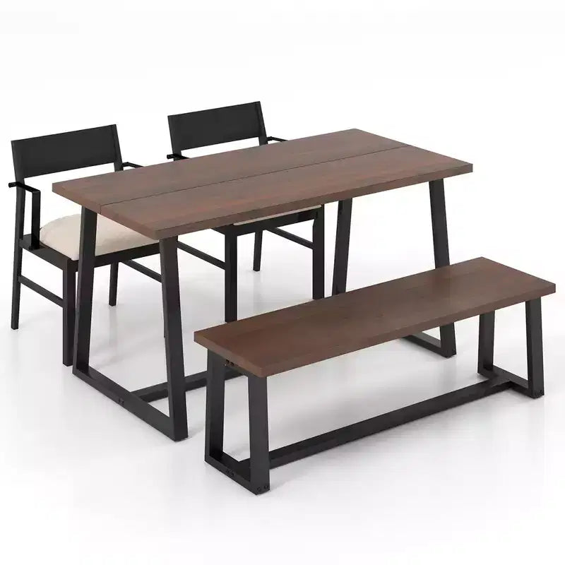 Costway 4 Pieces Dining Table Set Kitchen Table with 2 Armchairs & 1 Bench for 4 Coffee/Black