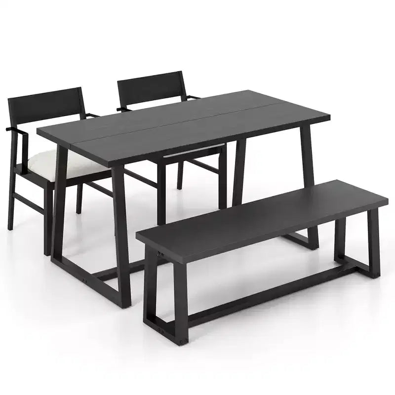 Costway 4 Pieces Dining Table Set Kitchen Table with 2 Armchairs & 1 Bench for 4 Coffee/Black