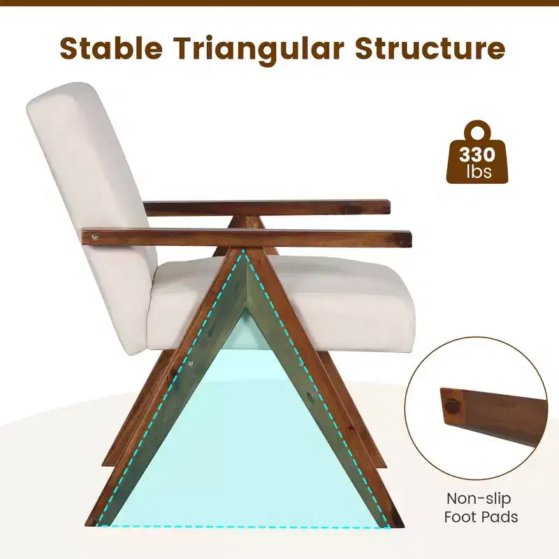 Costway 1 PCS Modern Accent Chair Linen Fabric Armchair with Solid Acacia Wood Frame Beige/Grey