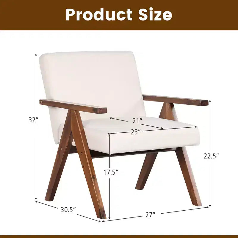 Costway 1 PCS Modern Accent Chair Linen Fabric Armchair with Solid Acacia Wood Frame Beige/Grey