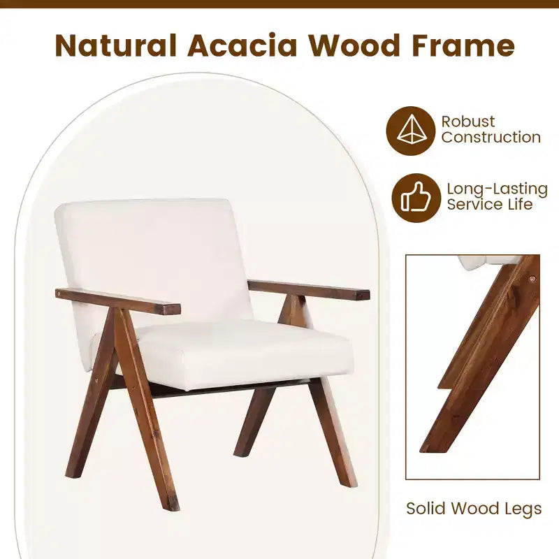 Costway 1 PCS Modern Accent Chair Linen Fabric Armchair with Solid Acacia Wood Frame Beige/Grey