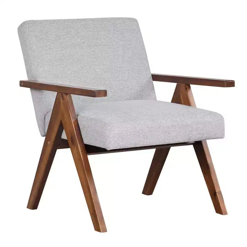Costway 1 PCS Modern Accent Chair Linen Fabric Armchair with Solid Acacia Wood Frame Beige/Grey