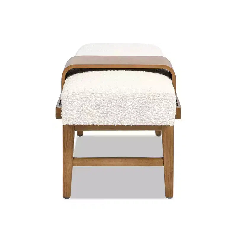 Billie 52 Modern Telephone Bench with Sliding Shelf, Ivory White Boucle