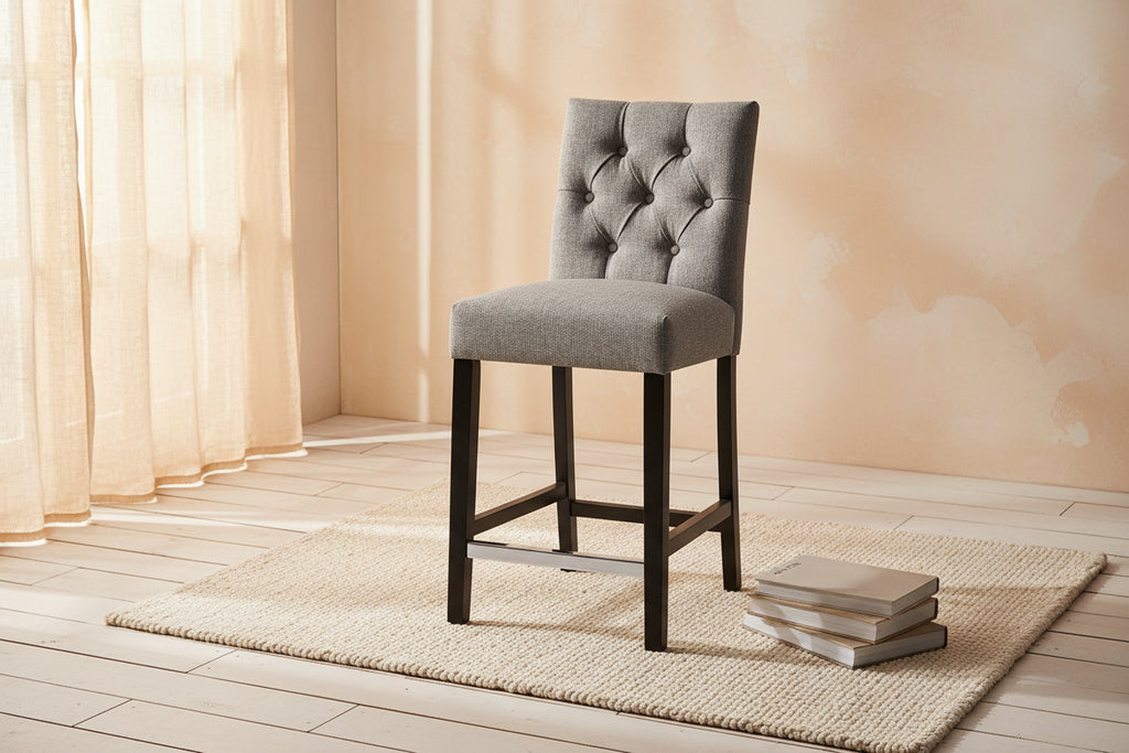 WestinTrends 24 Linen Fabric Tufted Counter Stool, Gray