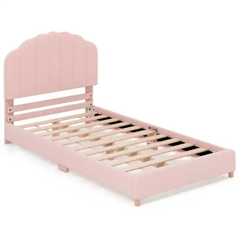 Costway Kids Twin Platform Bed Frame Upholstered Twin Size Bed with Wooden Slats Support