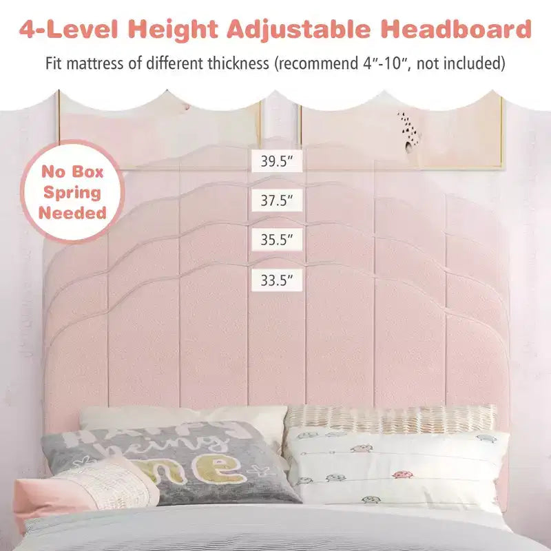 Costway Kids Twin Platform Bed Frame Upholstered Twin Size Bed with Wooden Slats Support