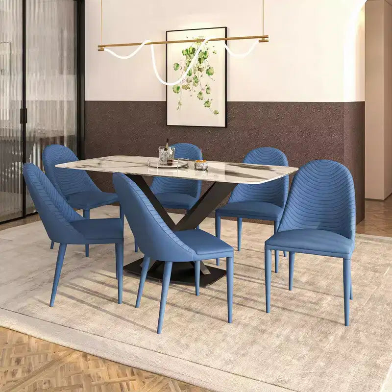 LeisureMod Seville Modern Dining Chair  Armless Upholstered Leather with Metal Legs, Contemporary Kitchen & Dining Room Accent Chair