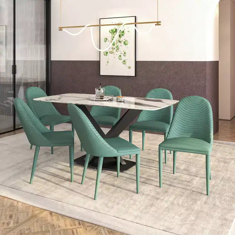 LeisureMod Seville Modern Dining Chair  Armless Upholstered Leather with Metal Legs, Contemporary Kitchen & Dining Room Accent Chair