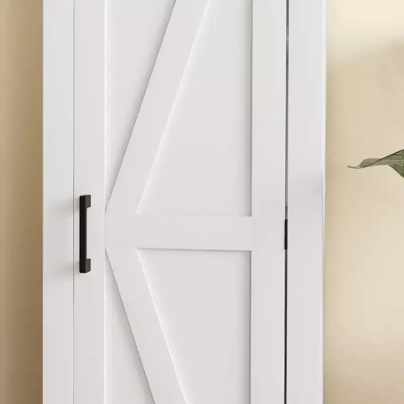 HOMCOM Farmhouse Storage Cabinet with Adjustable Shelf, Single Barn Door Accent Cabinet for Living Room, Floor Pantry Cabinet, White