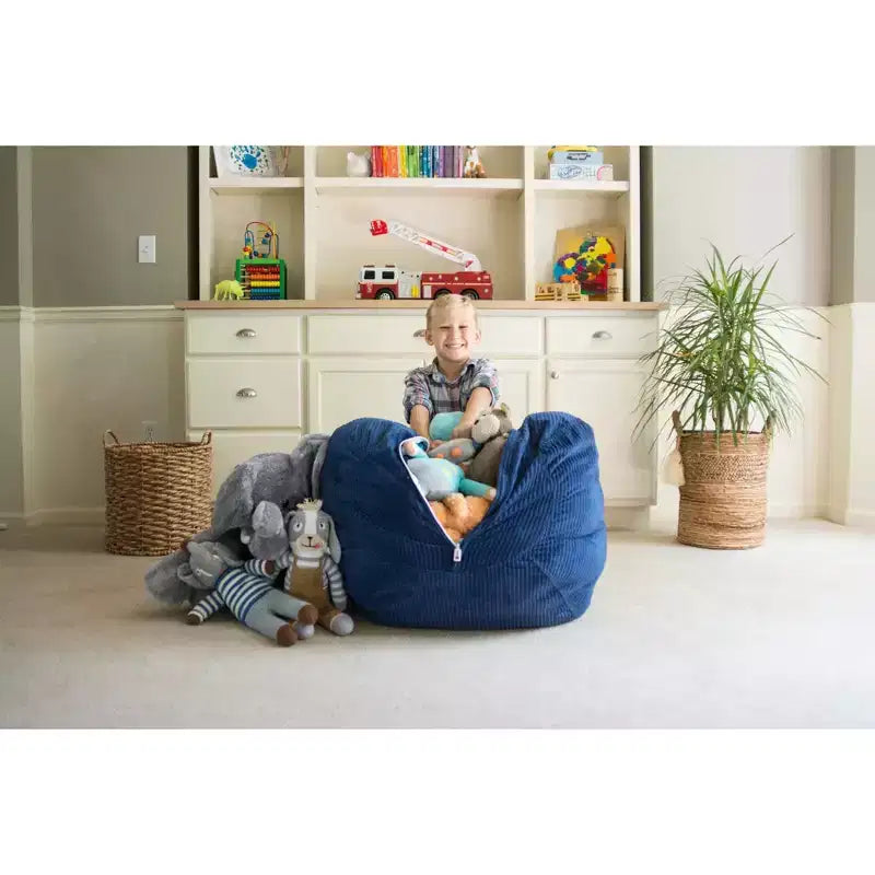 Housse de rangement pour animaux en peluche et jouets Creative QT Stuff 'n Sit Grande (33 po) – Velours côtelé bleu roi