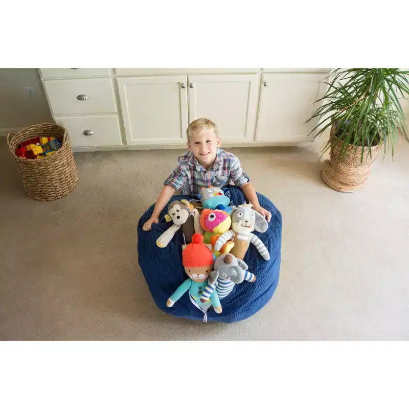 Housse de rangement pour animaux en peluche et jouets Creative QT Stuff 'n Sit Grande (33 po) – Velours côtelé bleu roi