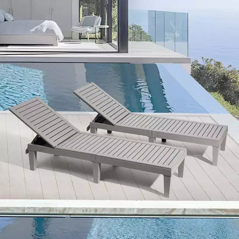 Nestl Waterproof Chaise Lounge Chair, Adjustable Lightweight Black Outdoor Patio Chairs