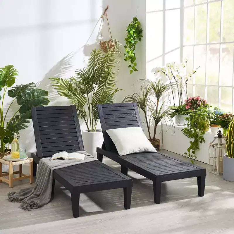 Nestl Waterproof Chaise Lounge Chair, Adjustable Lightweight Black Outdoor Patio Chairs