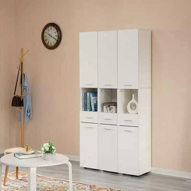 Basicwise 71.5 Corner Shelf Floor Cabinet with 2 Doors, 1 Drawer, Linen Tower Cabinet, Perfect for Bathroom, Living Room, Kitchen or Home Office