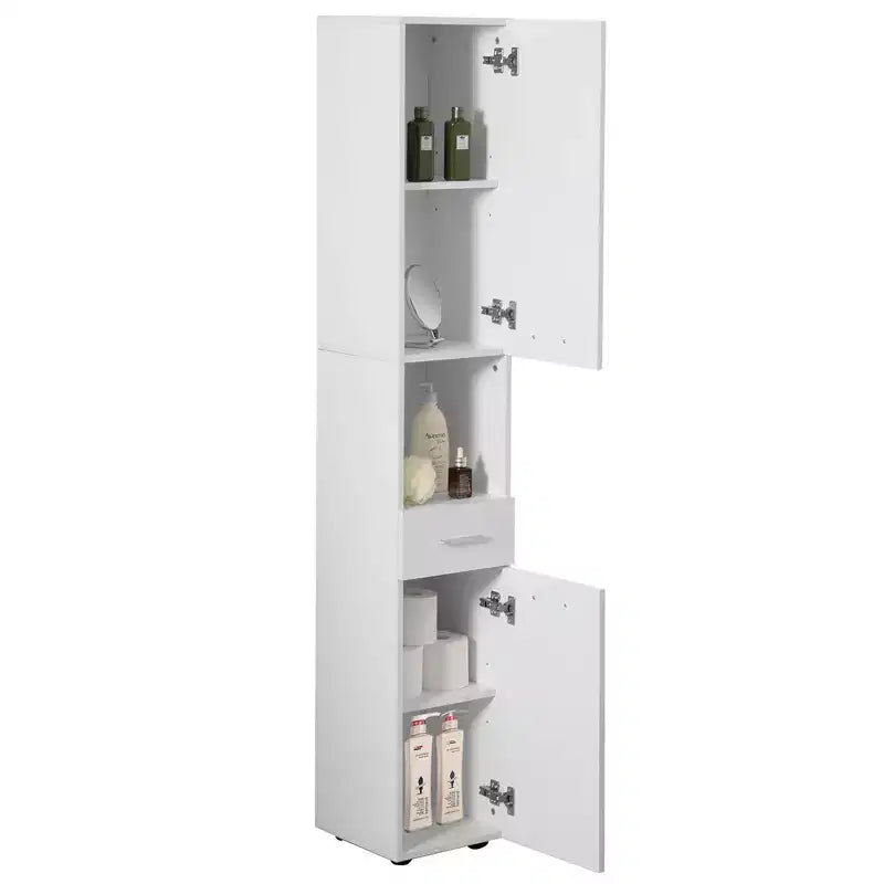 Basicwise 71.5 Corner Shelf Floor Cabinet with 2 Doors, 1 Drawer, Linen Tower Cabinet, Perfect for Bathroom, Living Room, Kitchen or Home Office
