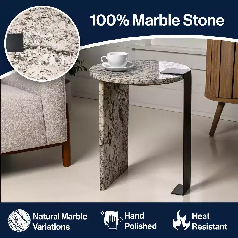 JONATHAN Y Lyra 20.66 Contemporary Natural Marble/Metal Handmade Round End Table