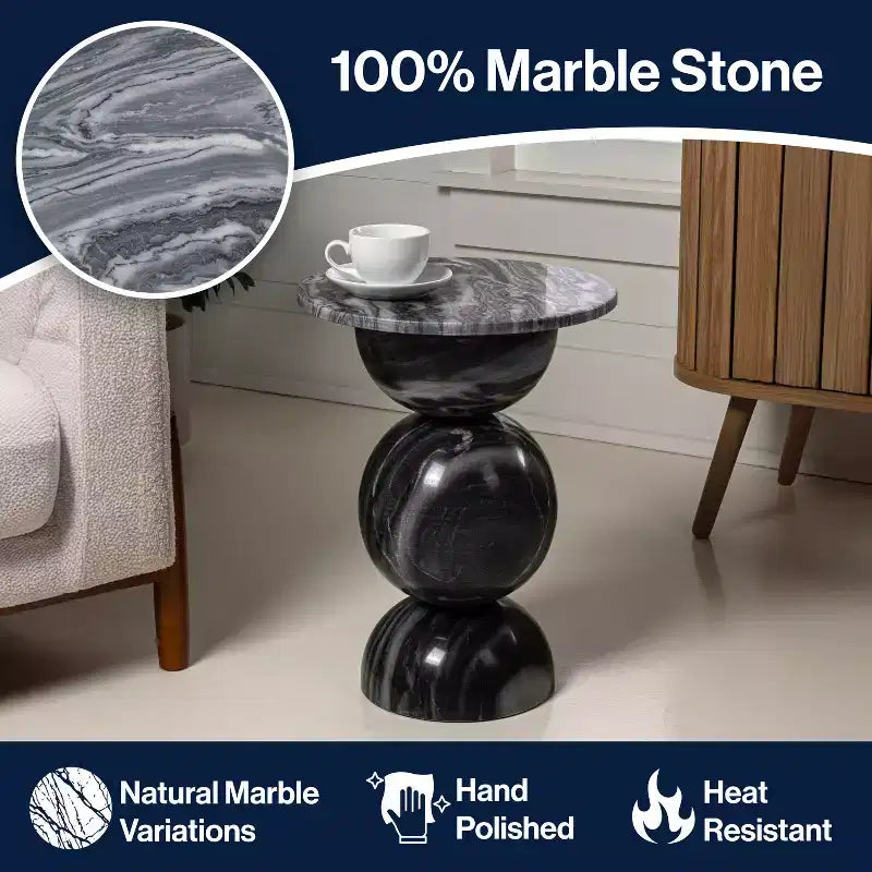 JONATHAN Y Aura 19 Modern Natural Marble Handmade Stacked Round Pedestal End Table