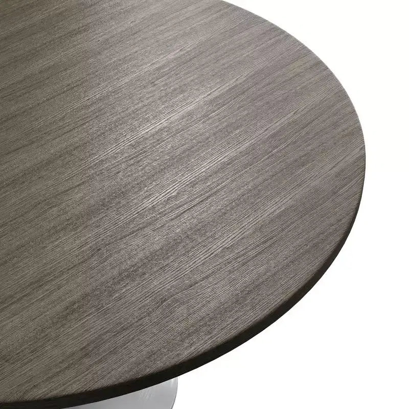 LeisureMod Verve Mid-Century Modern Table with a 48 Round MDF Tabletop and White Steel Pedestal Base for Kitchen and Dining Room in Dark Maple