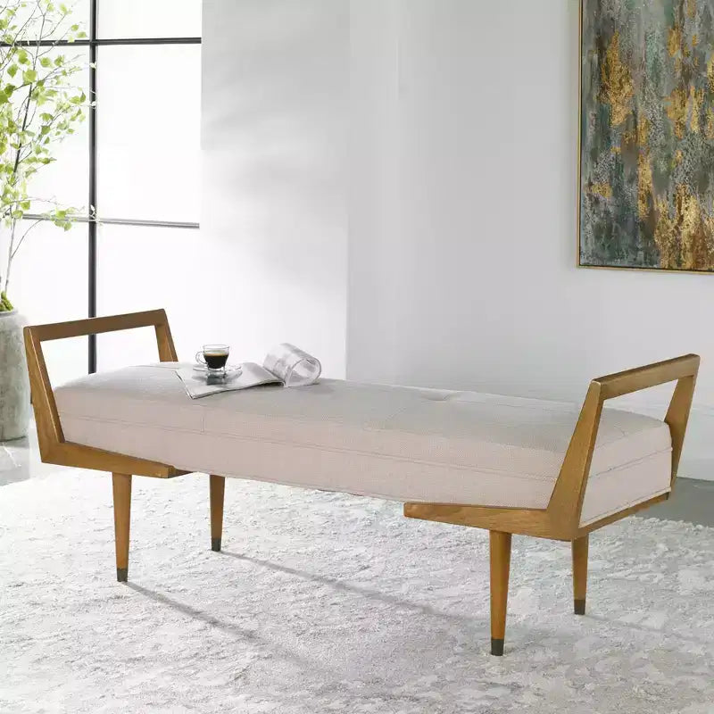 Uttermost Waylon 59 Wide Woven Beige Fabric Tufted Bench