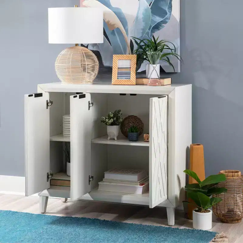 Powell Kilbuck Solid Wood 3 Doors and 2 Adjustable Shelves Accent Cabinet