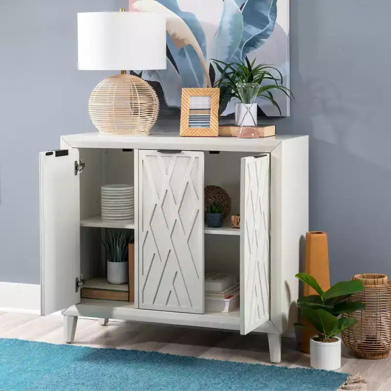 Powell Kilbuck Solid Wood 3 Doors and 2 Adjustable Shelves Accent Cabinet