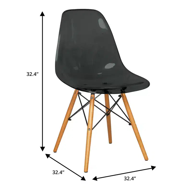 LeisureMod Cresco (Set of 2) Mid-Century Modern Acrylic Dining Chairs with Wooden Dowel Eiffel Legs  Kitchen & Dining Room Chairs