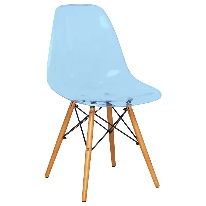 LeisureMod Cresco (Set of 2) Mid-Century Modern Acrylic Dining Chairs with Wooden Dowel Eiffel Legs  Kitchen & Dining Room Chairs
