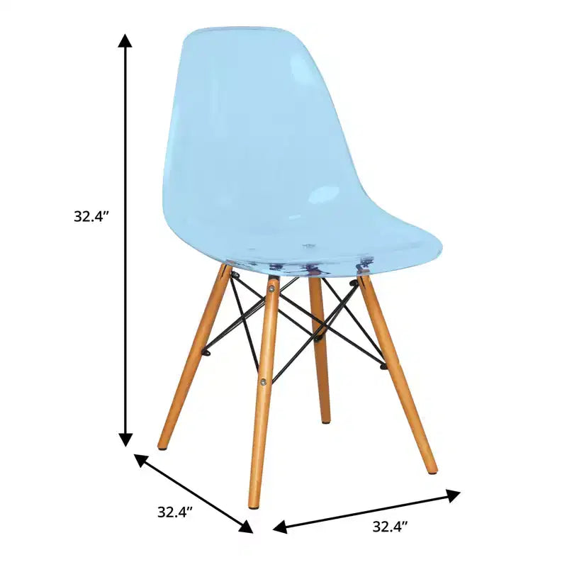 LeisureMod Cresco (Set of 2) Mid-Century Modern Acrylic Dining Chairs with Wooden Dowel Eiffel Legs  Kitchen & Dining Room Chairs
