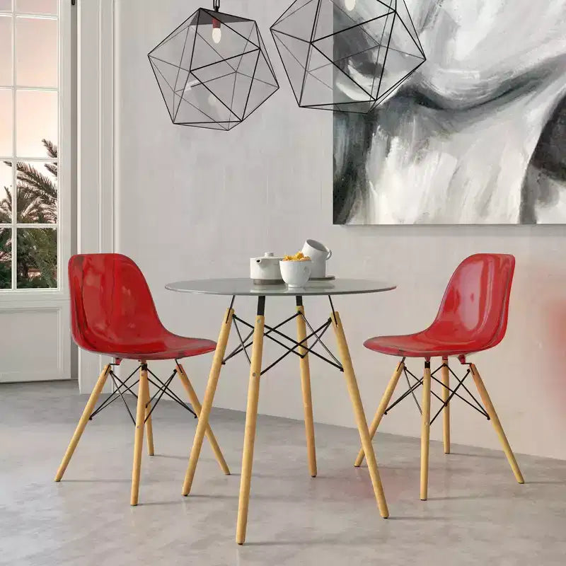 LeisureMod Cresco (Set of 2) Mid-Century Modern Acrylic Dining Chairs with Wooden Dowel Eiffel Legs  Kitchen & Dining Room Chairs