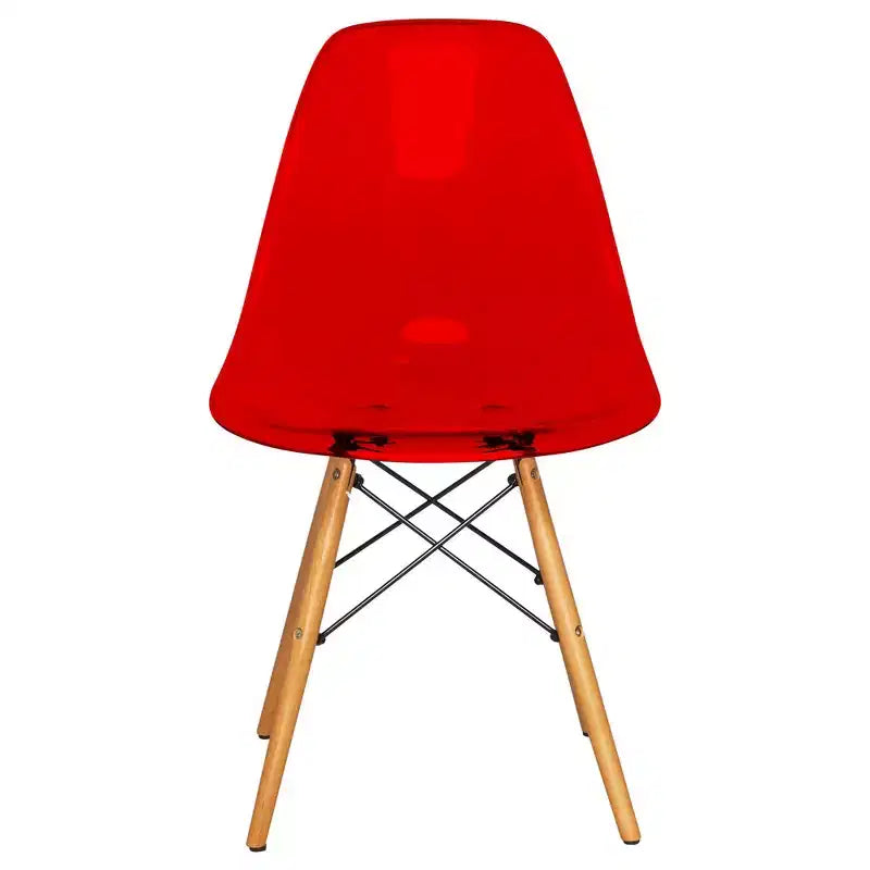 LeisureMod Cresco (Set of 2) Mid-Century Modern Acrylic Dining Chairs with Wooden Dowel Eiffel Legs  Kitchen & Dining Room Chairs