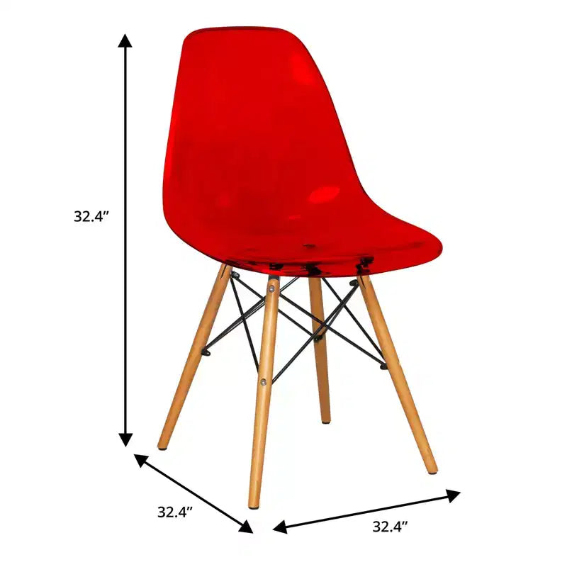LeisureMod Cresco (Set of 2) Mid-Century Modern Acrylic Dining Chairs with Wooden Dowel Eiffel Legs  Kitchen & Dining Room Chairs