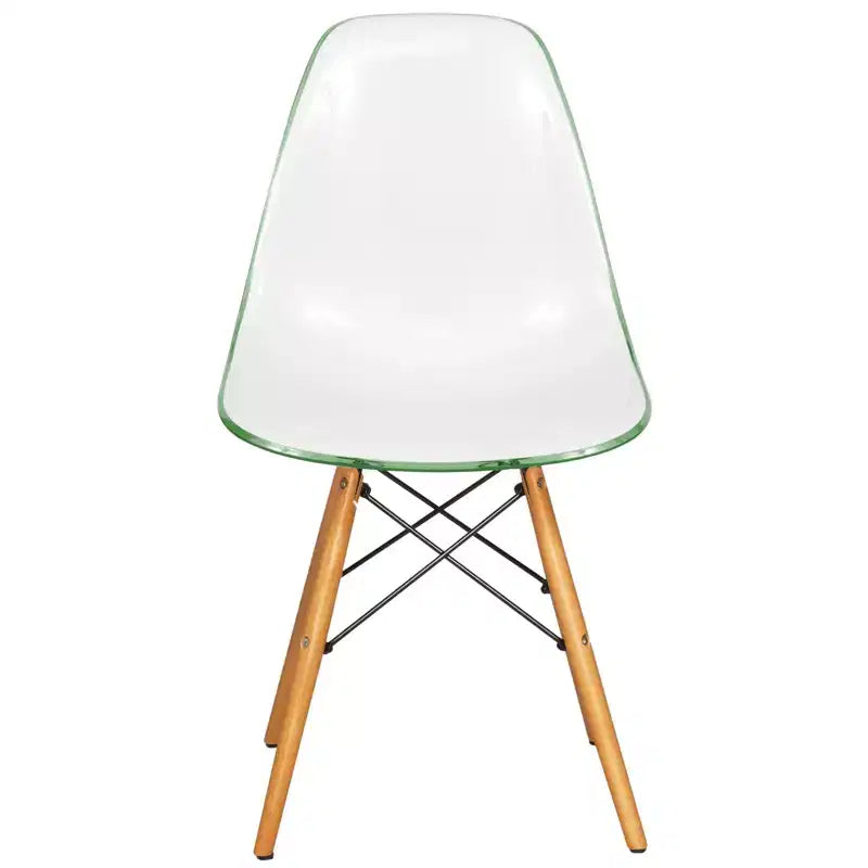 LeisureMod Cresco (Set of 2) Mid-Century Modern Acrylic Dining Chairs with Wooden Dowel Eiffel Legs  Kitchen & Dining Room Chairs