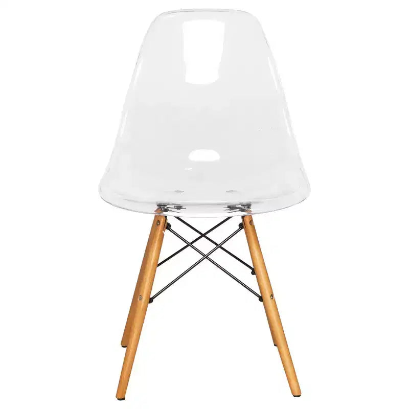 LeisureMod Cresco (Set of 2) Mid-Century Modern Acrylic Dining Chairs with Wooden Dowel Eiffel Legs  Kitchen & Dining Room Chairs