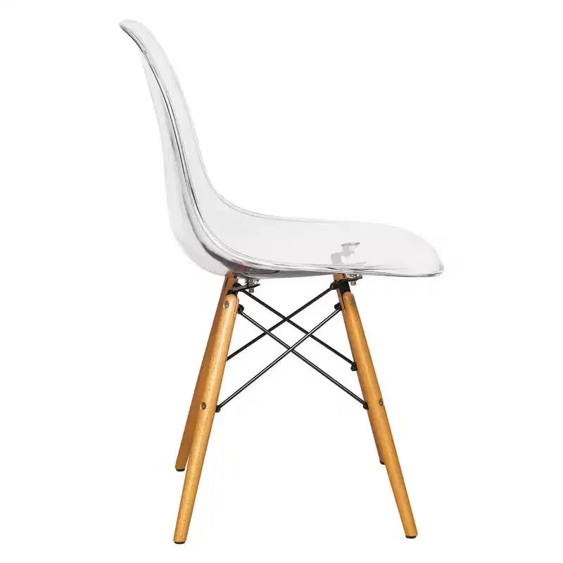 LeisureMod Cresco (Set of 2) Mid-Century Modern Acrylic Dining Chairs with Wooden Dowel Eiffel Legs  Kitchen & Dining Room Chairs