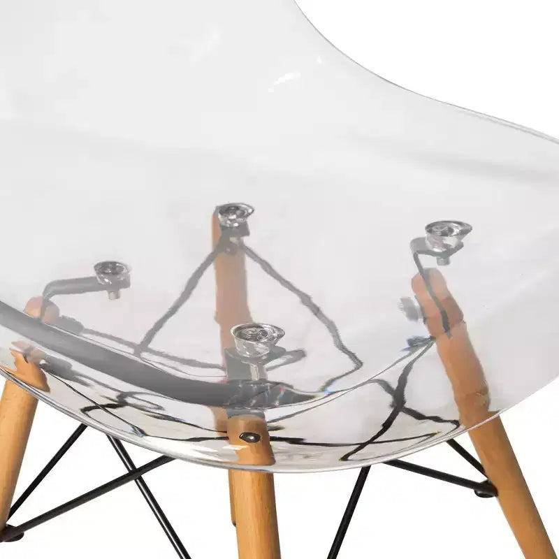 LeisureMod Cresco (Set of 2) Mid-Century Modern Acrylic Dining Chairs with Wooden Dowel Eiffel Legs  Kitchen & Dining Room Chairs