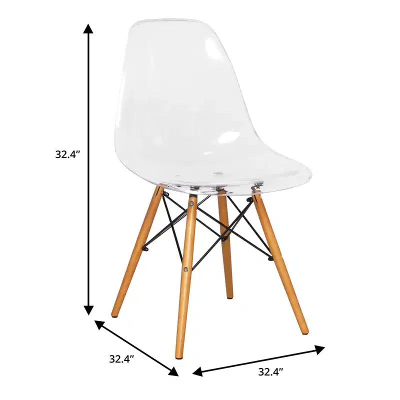 LeisureMod Cresco (Set of 2) Mid-Century Modern Acrylic Dining Chairs with Wooden Dowel Eiffel Legs  Kitchen & Dining Room Chairs