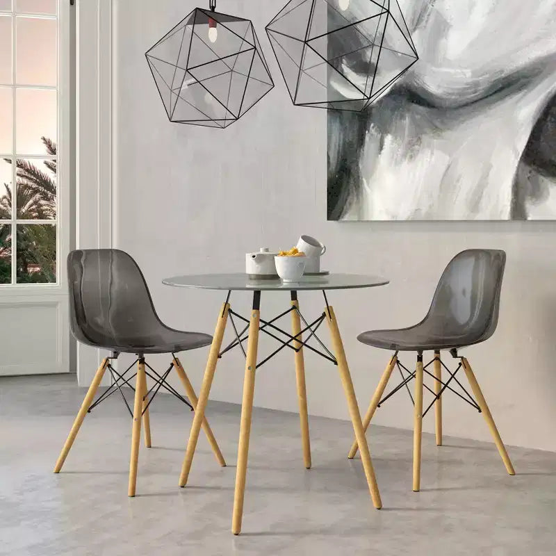 LeisureMod Cresco (Set of 2) Mid-Century Modern Acrylic Dining Chairs with Wooden Dowel Eiffel Legs  Kitchen & Dining Room Chairs