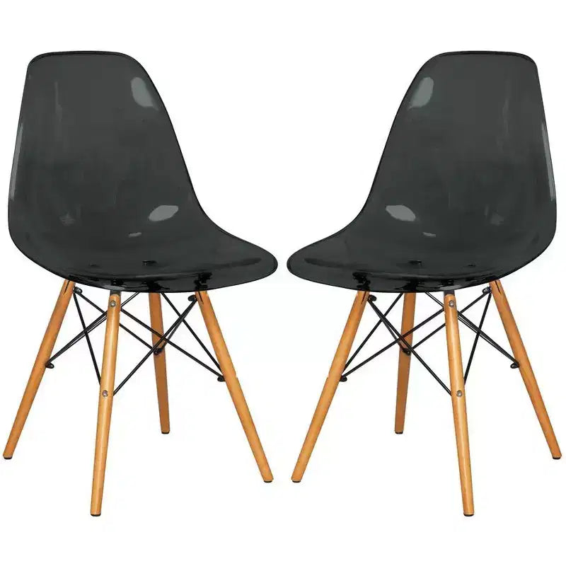 LeisureMod Cresco (Set of 2) Mid-Century Modern Acrylic Dining Chairs with Wooden Dowel Eiffel Legs  Kitchen & Dining Room Chairs