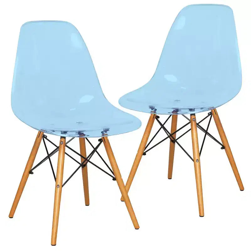 LeisureMod Cresco (Set of 2) Mid-Century Modern Acrylic Dining Chairs with Wooden Dowel Eiffel Legs  Kitchen & Dining Room Chairs