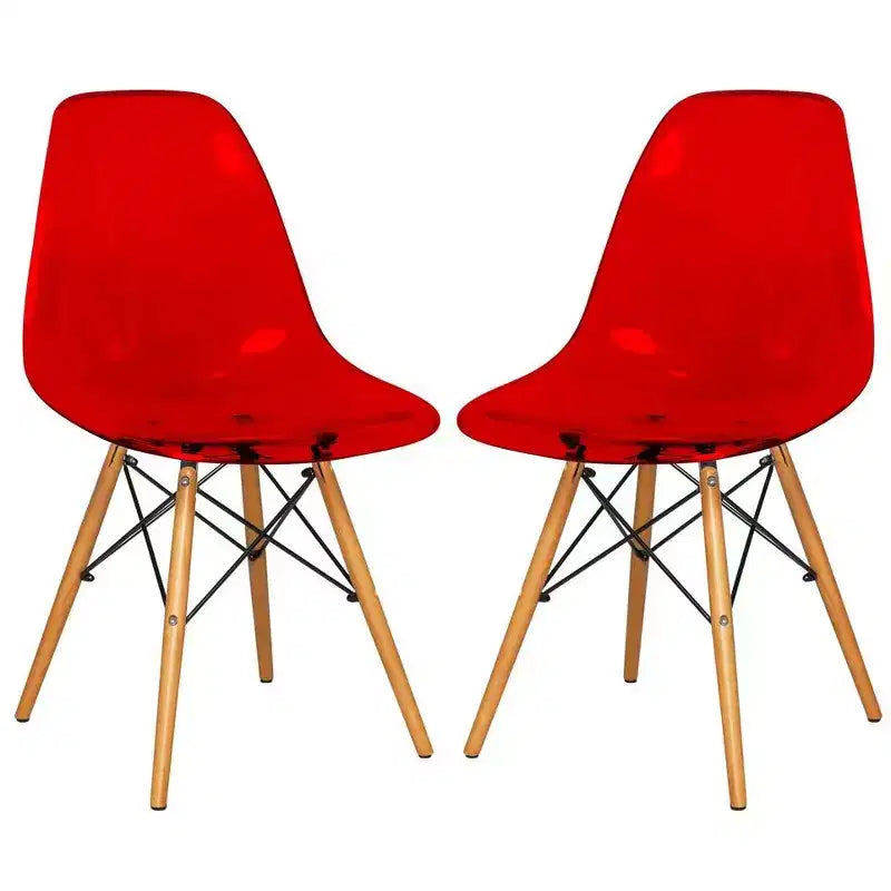 LeisureMod Cresco (Set of 2) Mid-Century Modern Acrylic Dining Chairs with Wooden Dowel Eiffel Legs  Kitchen & Dining Room Chairs