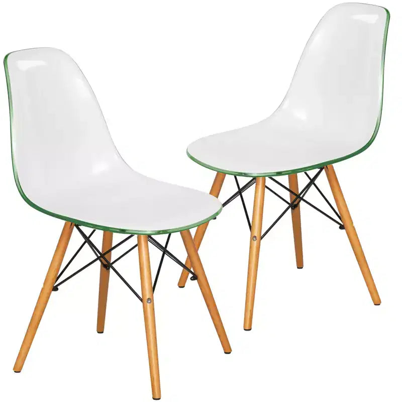 LeisureMod Cresco (Set of 2) Mid-Century Modern Acrylic Dining Chairs with Wooden Dowel Eiffel Legs  Kitchen & Dining Room Chairs