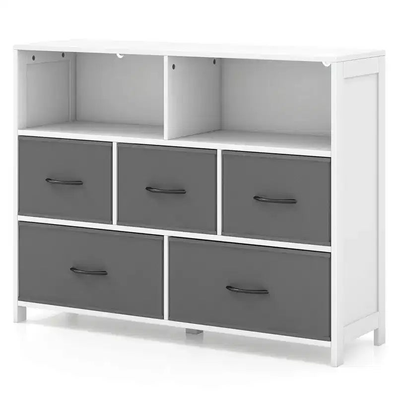 Costway 5/7-Drawer Dresser for Bedroom Chest of Drawers with 2 Large Fabric Bins White