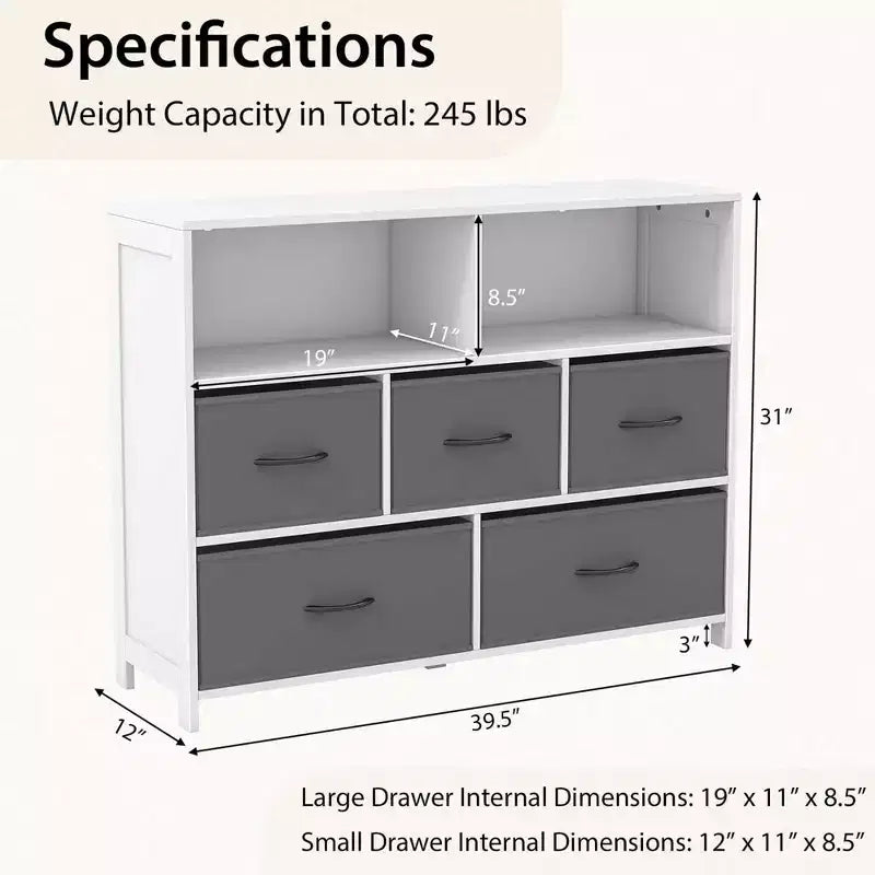 Costway 5/7-Drawer Dresser for Bedroom Chest of Drawers with 2 Large Fabric Bins White