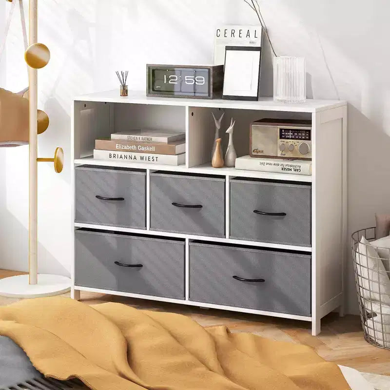 Costway 5/7-Drawer Dresser for Bedroom Chest of Drawers with 2 Large Fabric Bins White